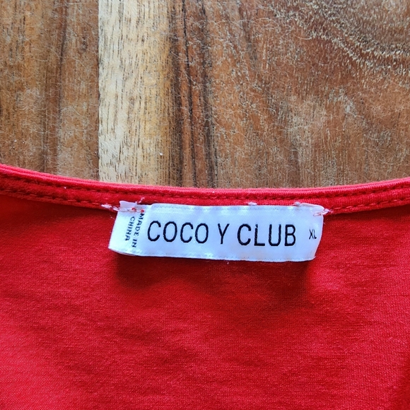 Coco y club red quarter sleeves v-neck top, size XL - Picture 6 of 9